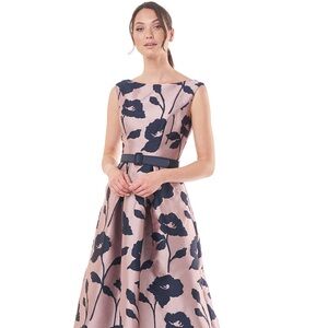 Kay Unger Austin Bateau Neck Floral Jacquard Ball Gown Dress Sz 10